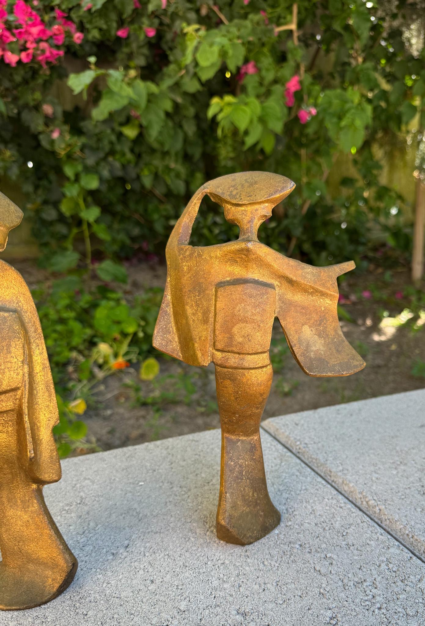 Bailarinas japonesas Geisha Awa Odori Esculturas de pan de oro y hierro, Japón, c.1960 en venta 9
