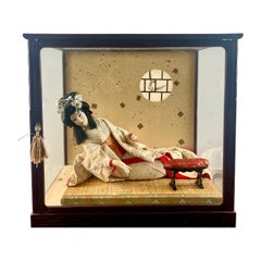 Japanese Geisha Princess Doll in Original Glass & Wood Case