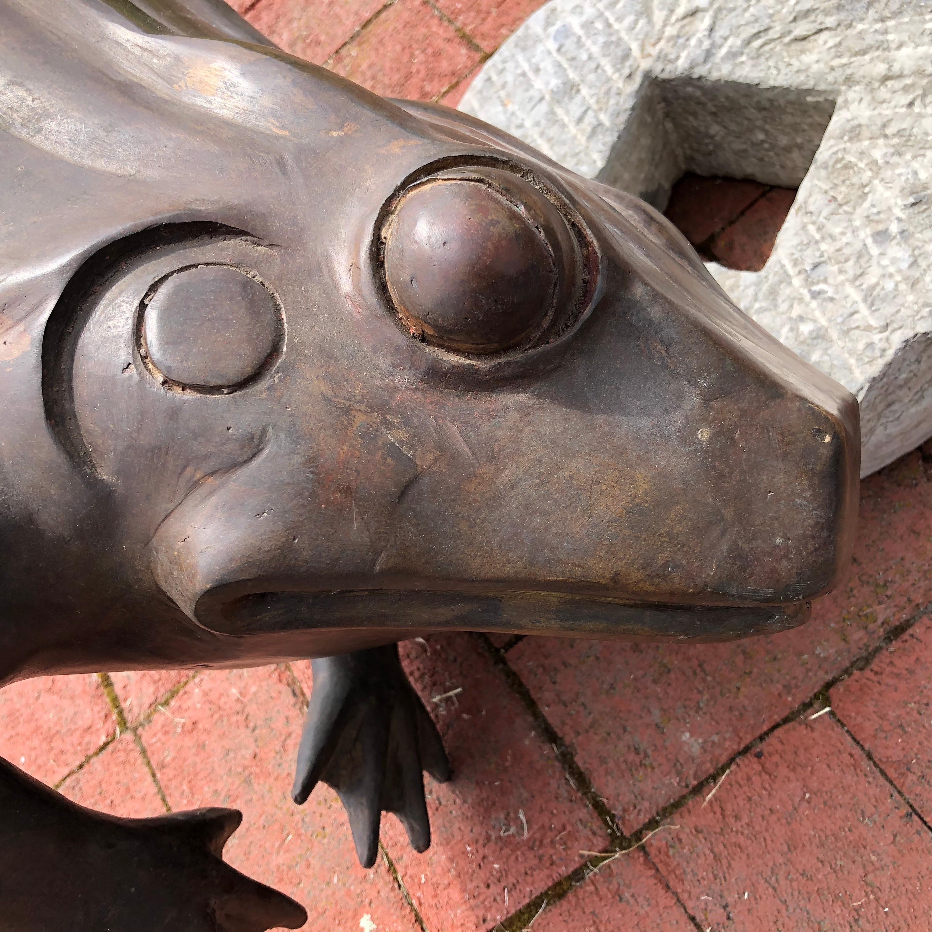 Japanese Giant Antique Bronze Garden Frog with Superb Details 2