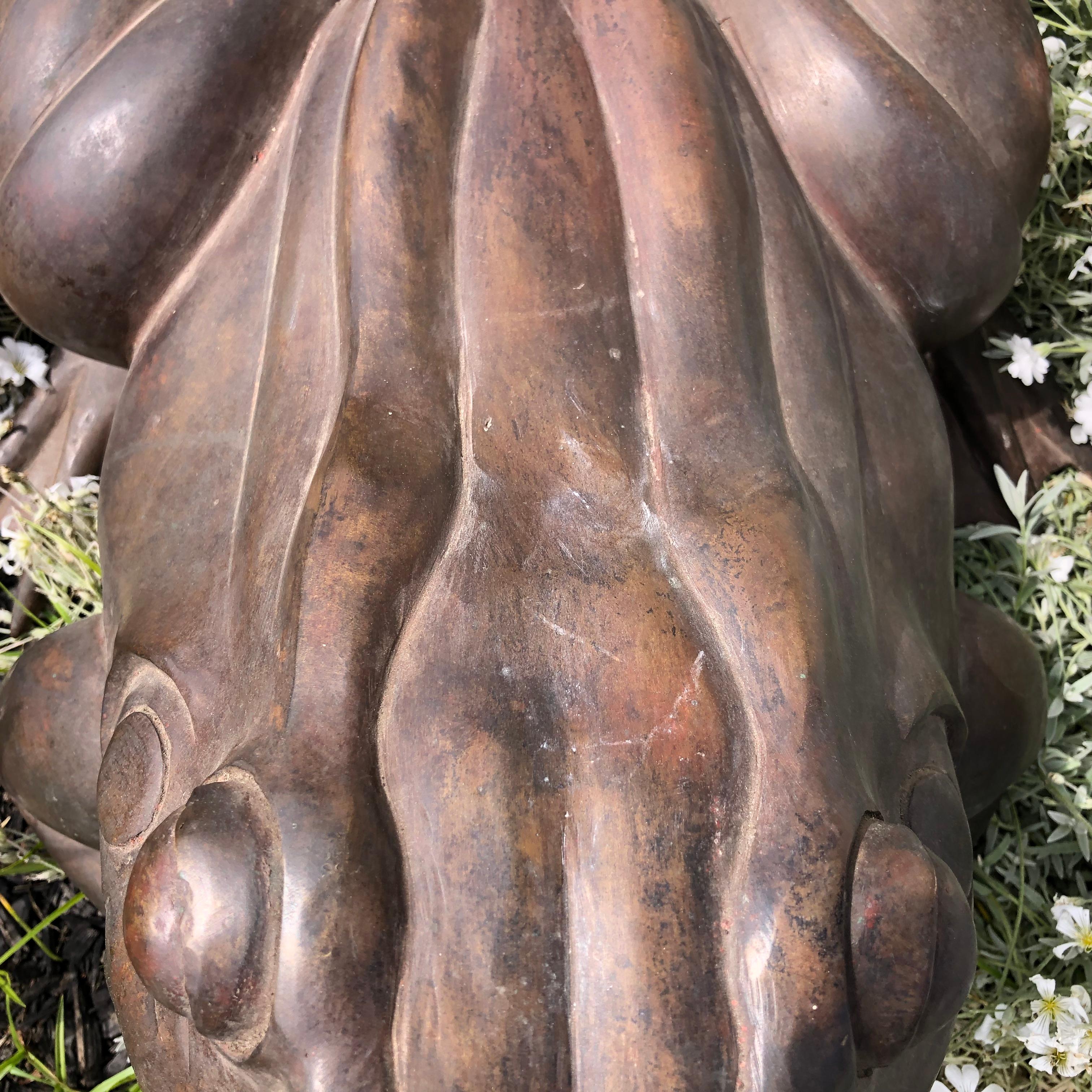 Japanese Giant Antique Bronze Garden Frog with Superb Details 5