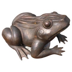 Japanese Giant Antique Bronze Garden Frog with Superb Details