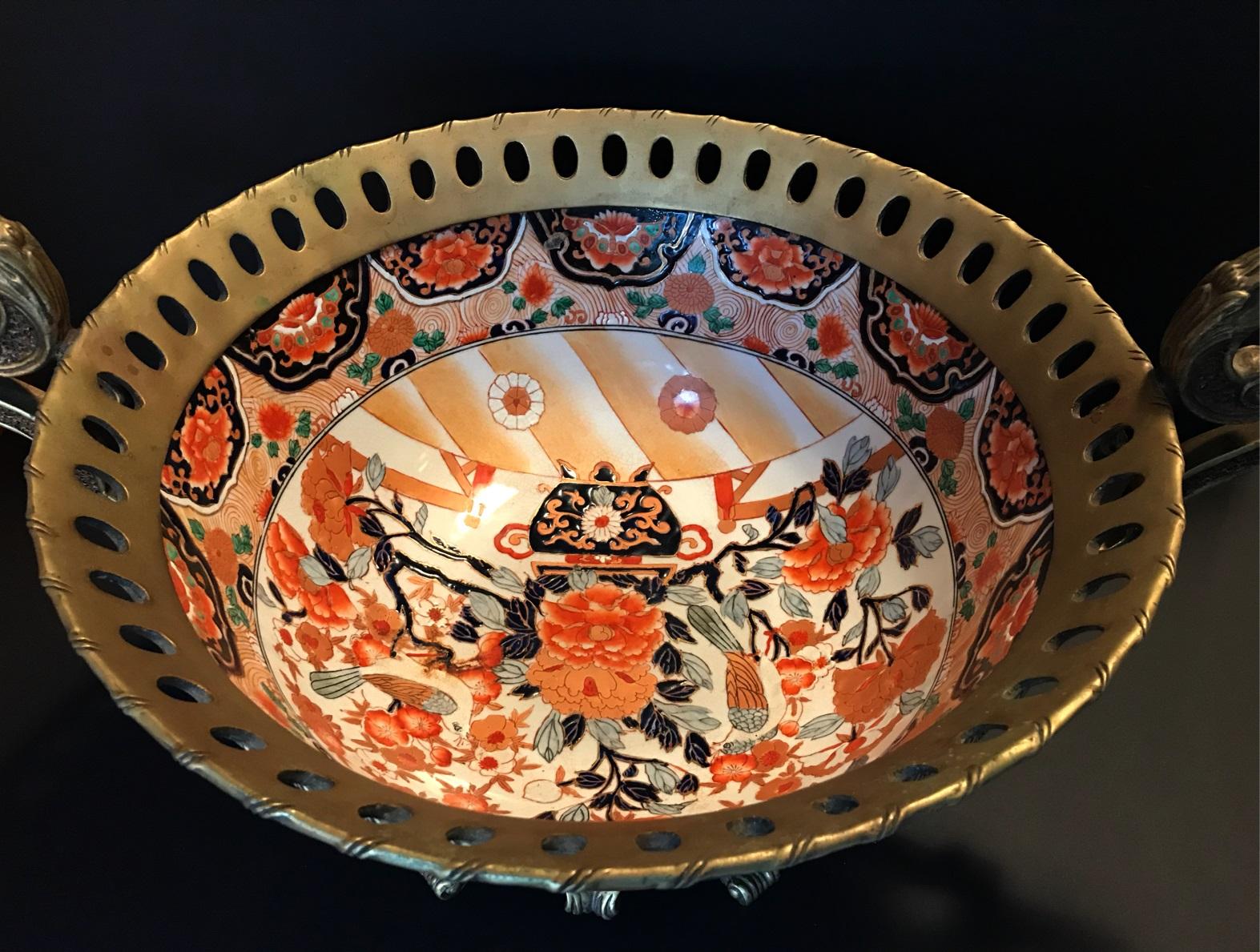 Louis XVI Japanese Giant Imari Export Porcelain Bowl with French Bronze Ormolu Mount
