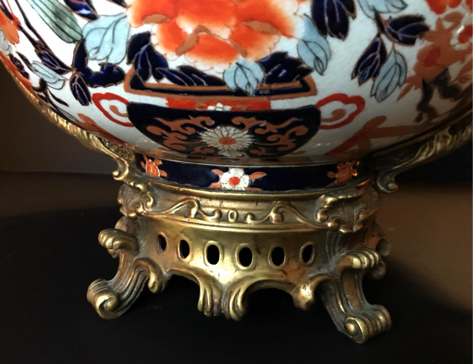 20th Century Japanese Giant Imari Export Porcelain Bowl with French Bronze Ormolu Mount