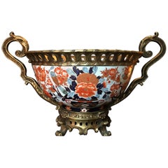 Japanese Giant Imari Export Porcelain Bowl with French Bronze Ormolu Mount