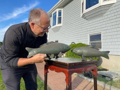 Japanese Giant Old Pair Bronze Koi Fish Fortune and Prosperity