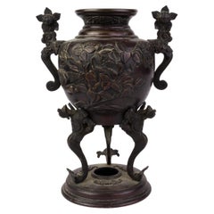 Japanese Gilded Bronze Censer Meiji Vase
