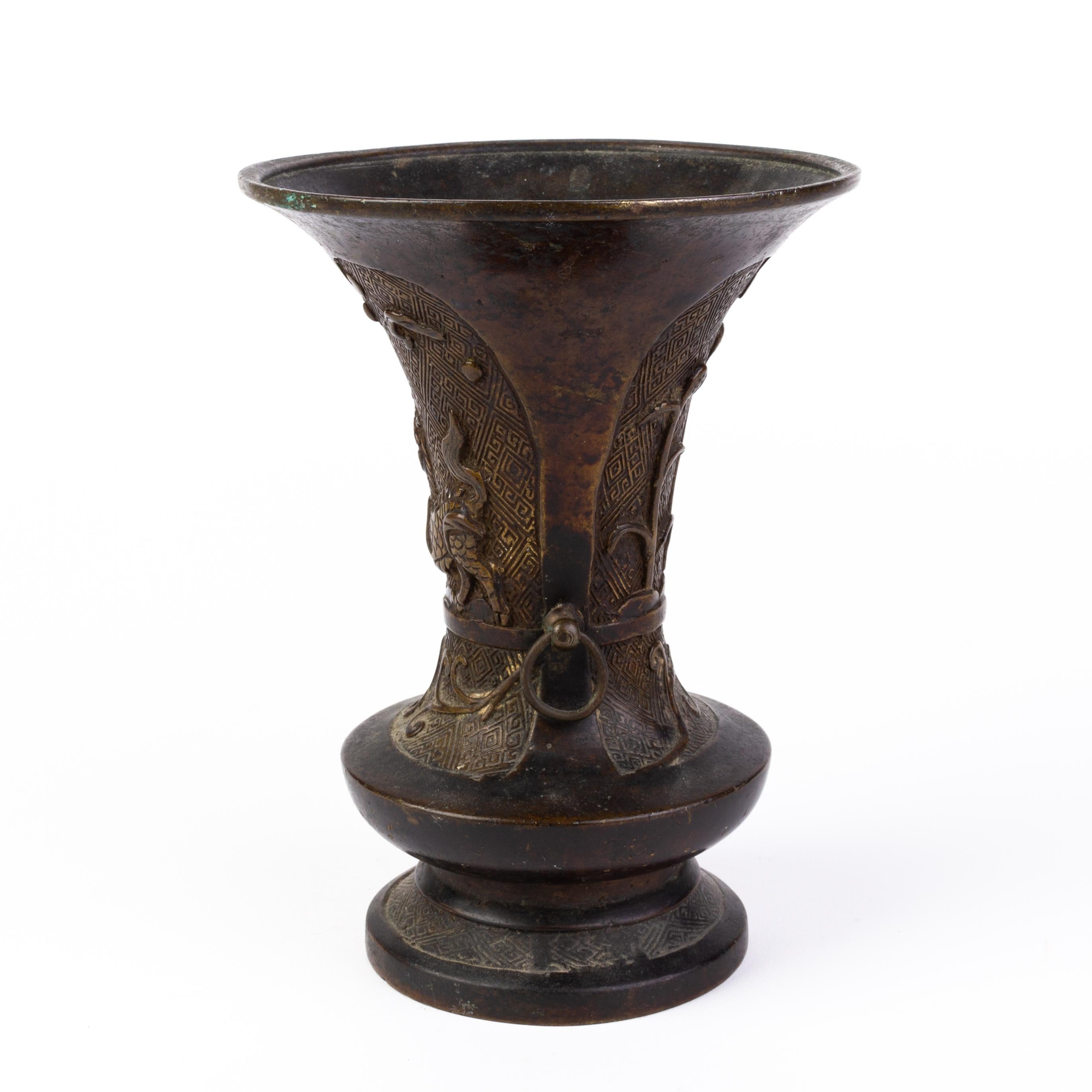 19th Century Japanese Gilded Gilt Bronze Meiji Gu Vase For Sale