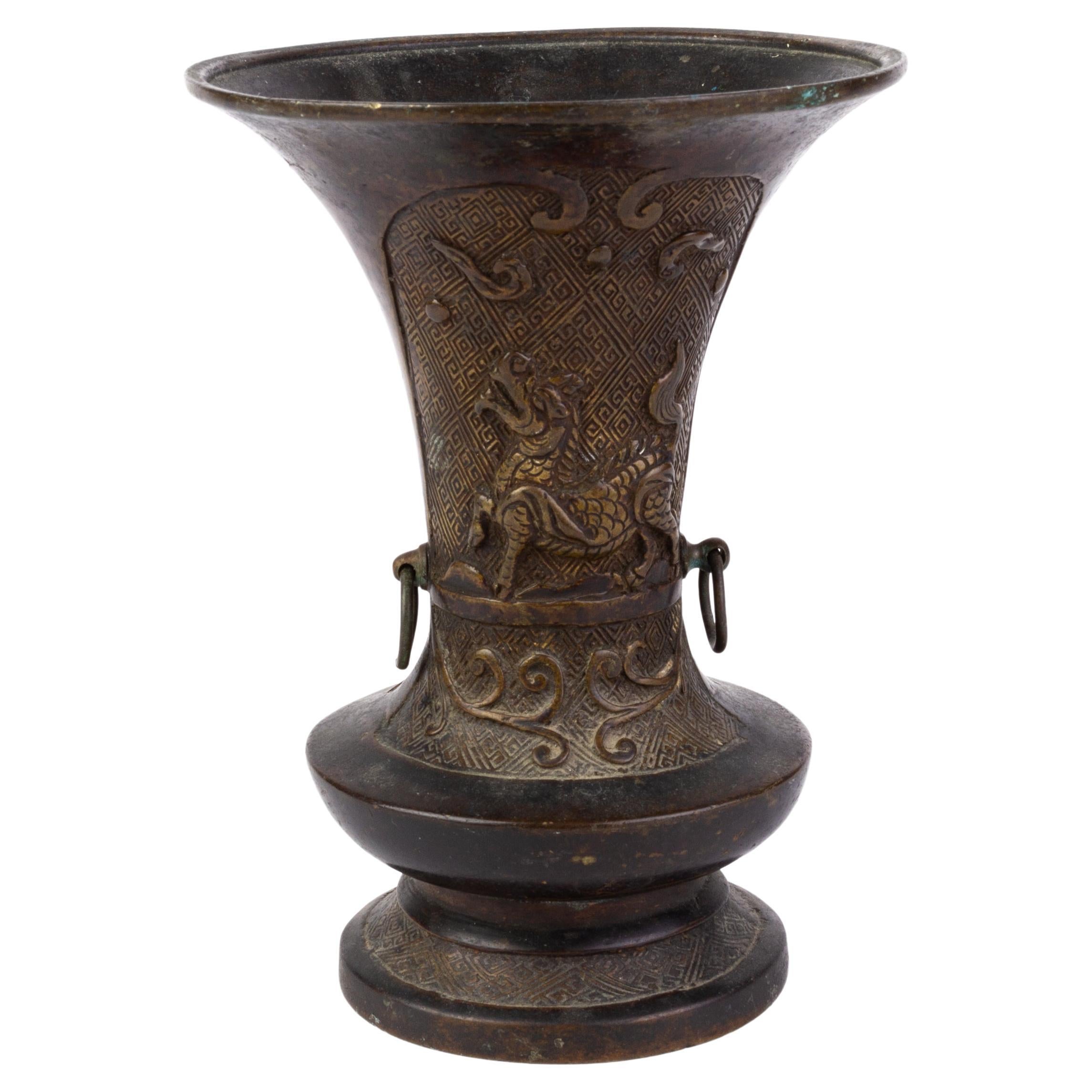 Japanese Gilded Gilt Bronze Meiji Gu Vase For Sale