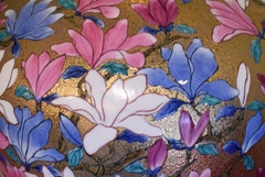 Japanese Gold Pink Blue Porcelain Vase by Contemporary Master Artist