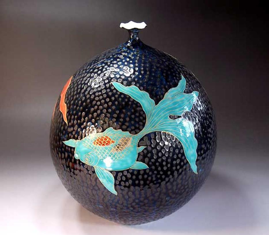 Japanese Platinum Blue Porcelain Vase by Contemporary Master Artist 1