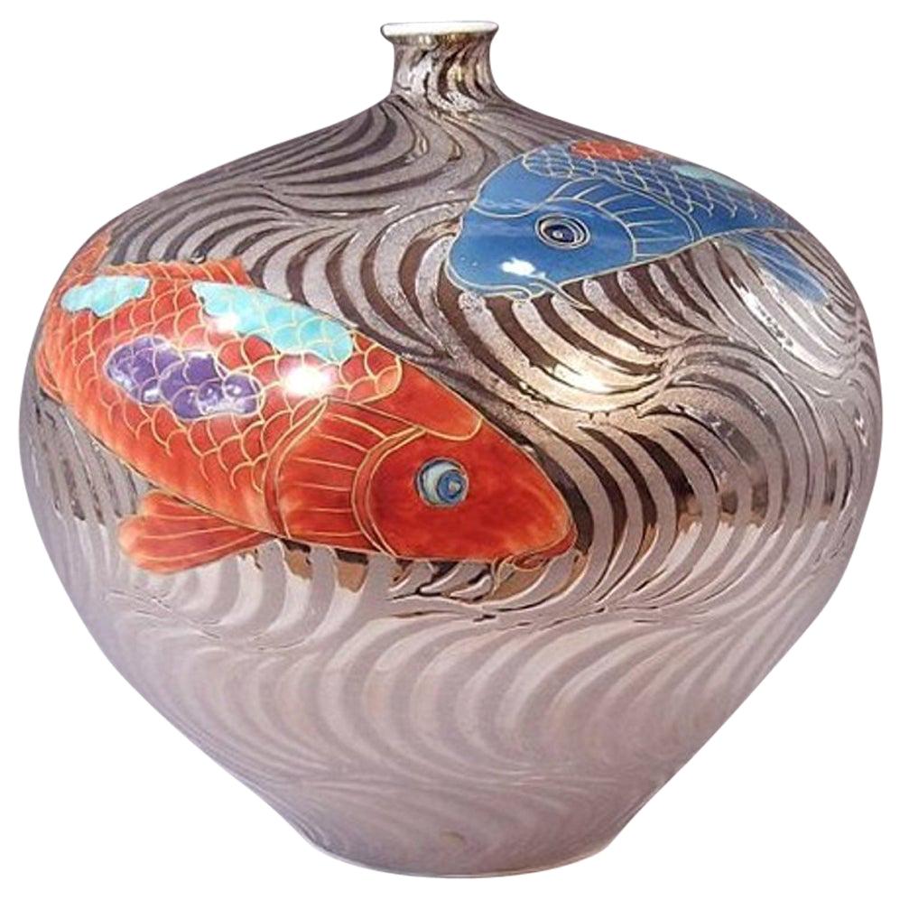 Japanese Platinum Blue Porcelain Vase by Contemporary Master Artist