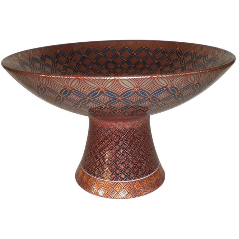 Japanese Gilded Red Blue Imari Porcelain Bowl on Pedestal by Master Artist, 2018