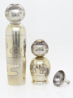 Japanese Gilt 950 Silver Lipstick Holder & Perfume Bottle Set