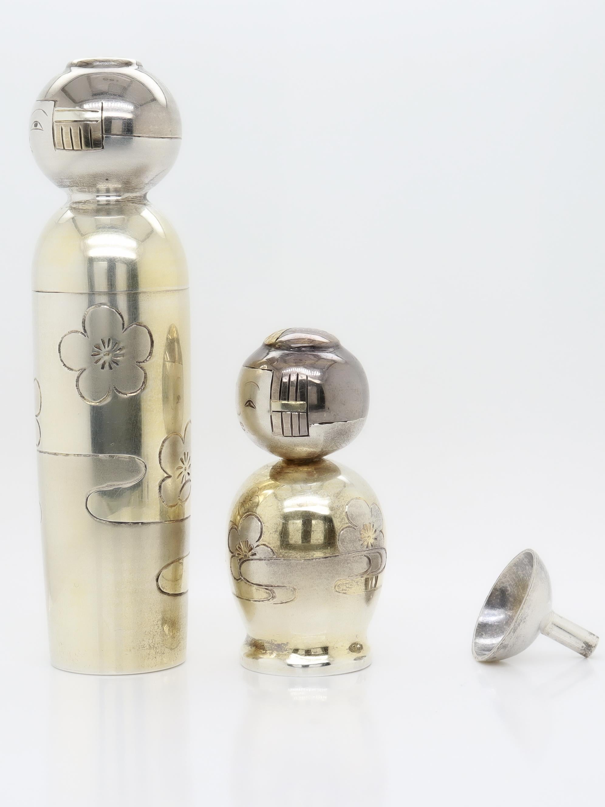 Set de porte-rouge à lèvres et de flacon de parfum japonais en argent 950 doré en vente 2