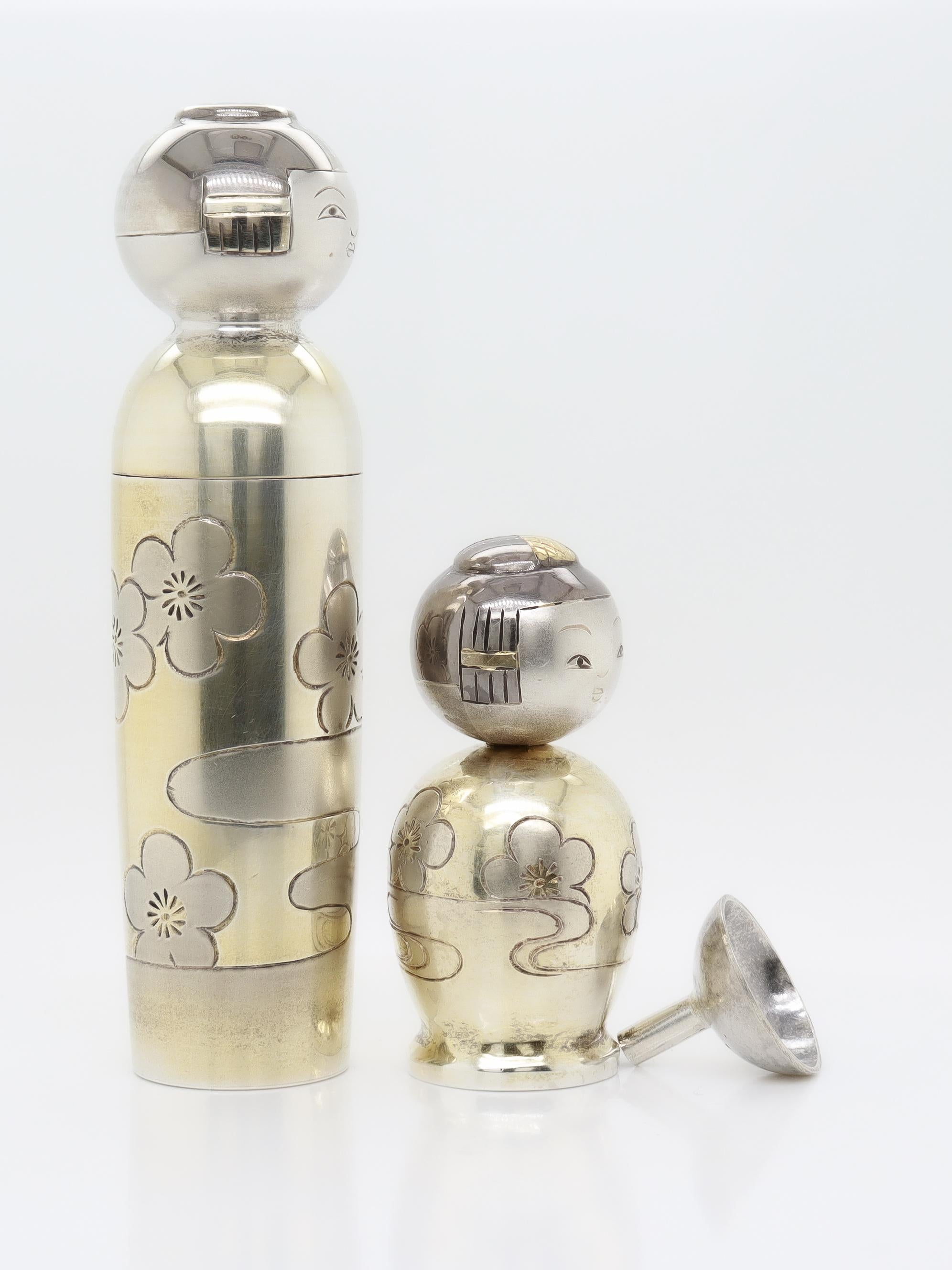Set de porte-rouge à lèvres et de flacon de parfum japonais en argent 950 doré en vente 4
