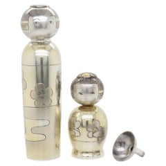 Japanese Gilt 950 Silver Lipstick Holder & Perfume Bottle Set