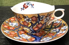 Gold Red White Porcelain Cup and Saucer by Contemporary Japanese Master Artist