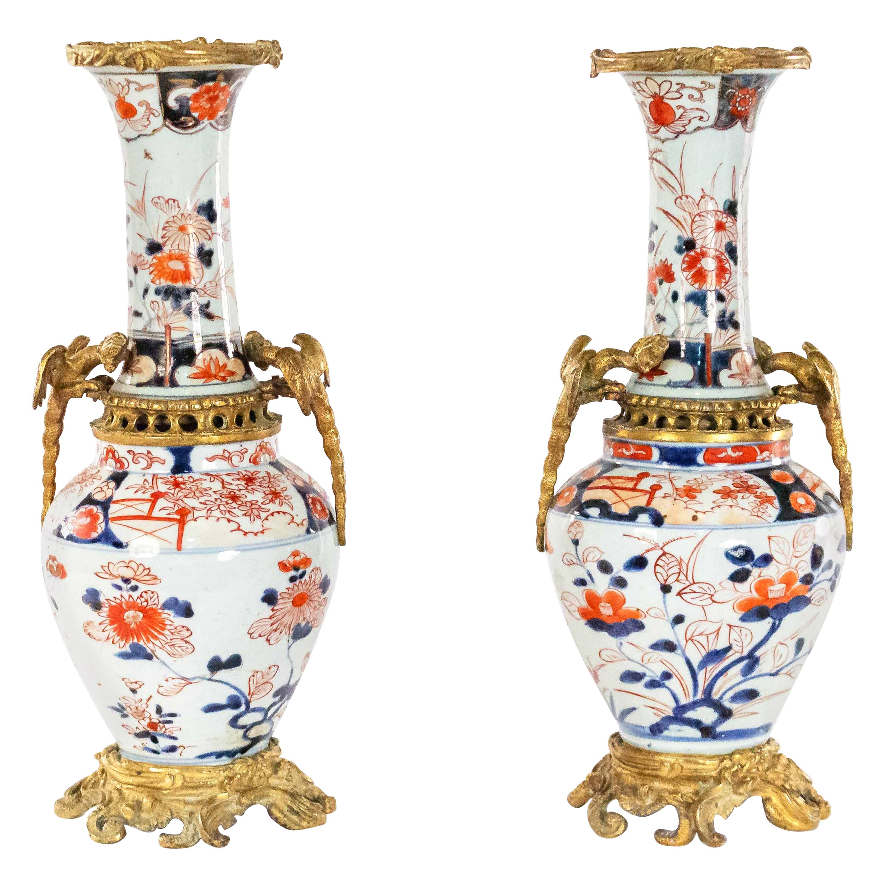 Japanese Gilt Bronze Mounted Imari Porcelain Vases