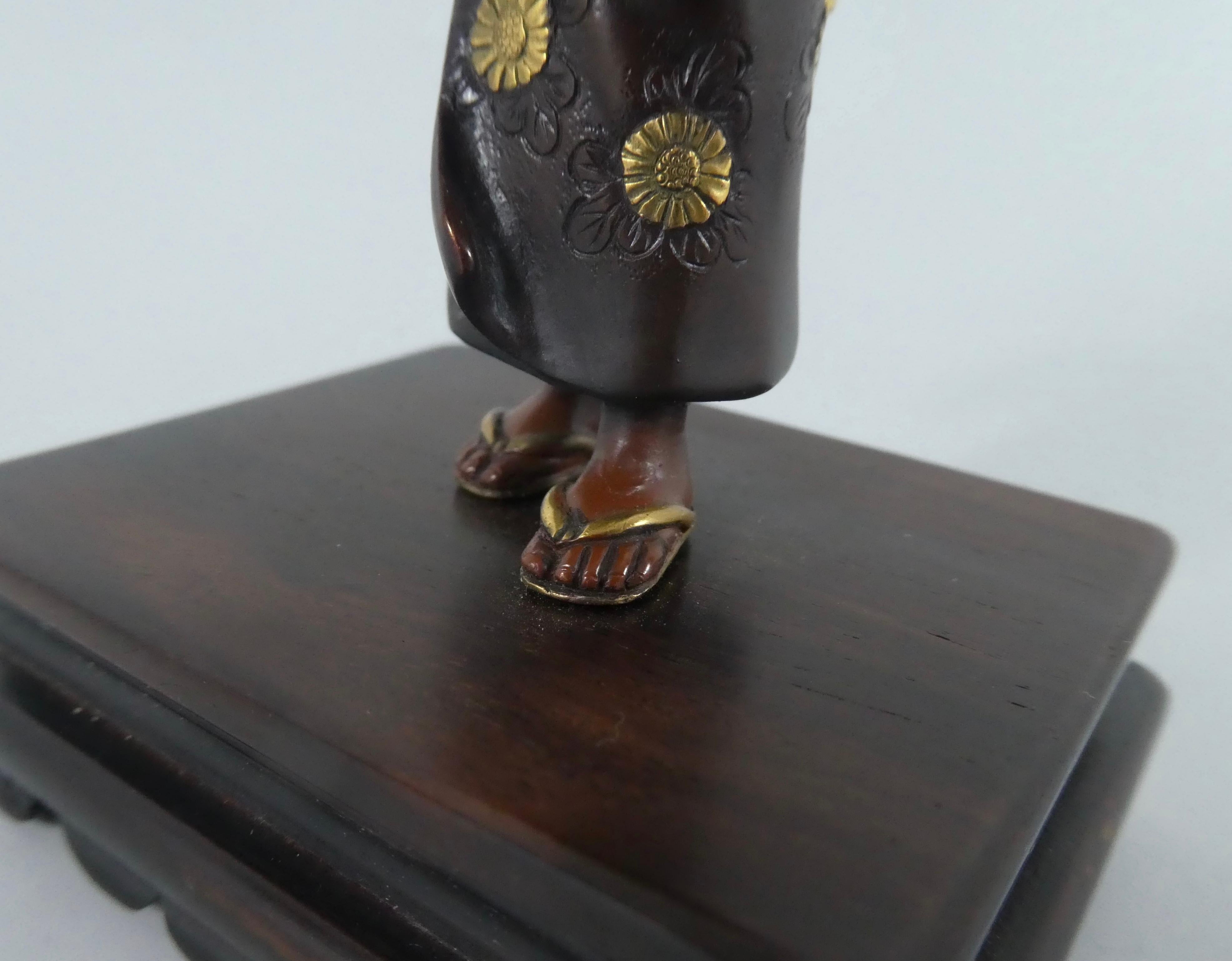 Japanese Gilt Bronze Okimono of a Boy, Meiji Period 5