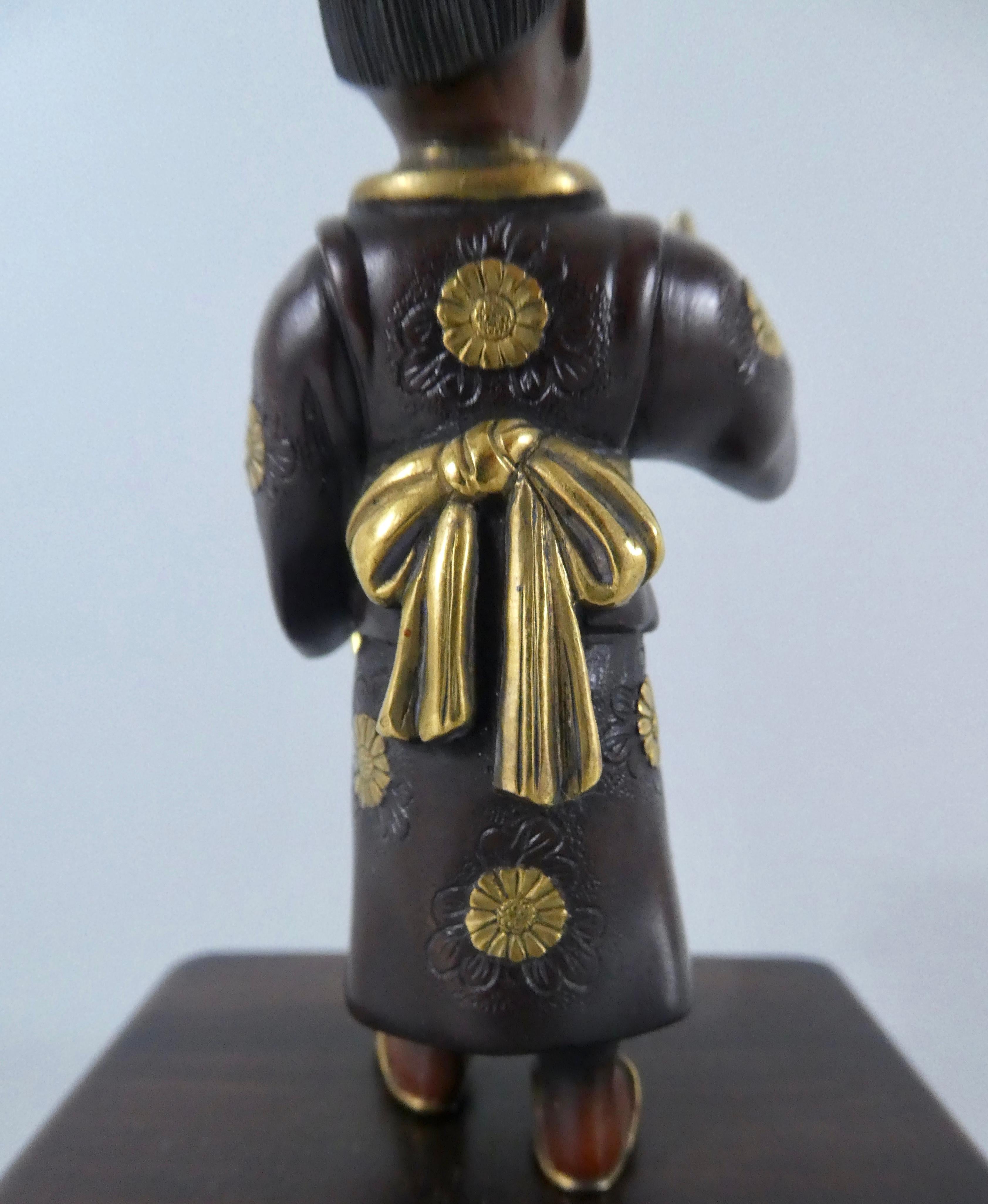 Japanese Gilt Bronze Okimono of a Boy, Meiji Period 1