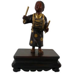 Antique Japanese Gilt Bronze Okimono of a Boy, Meiji Period