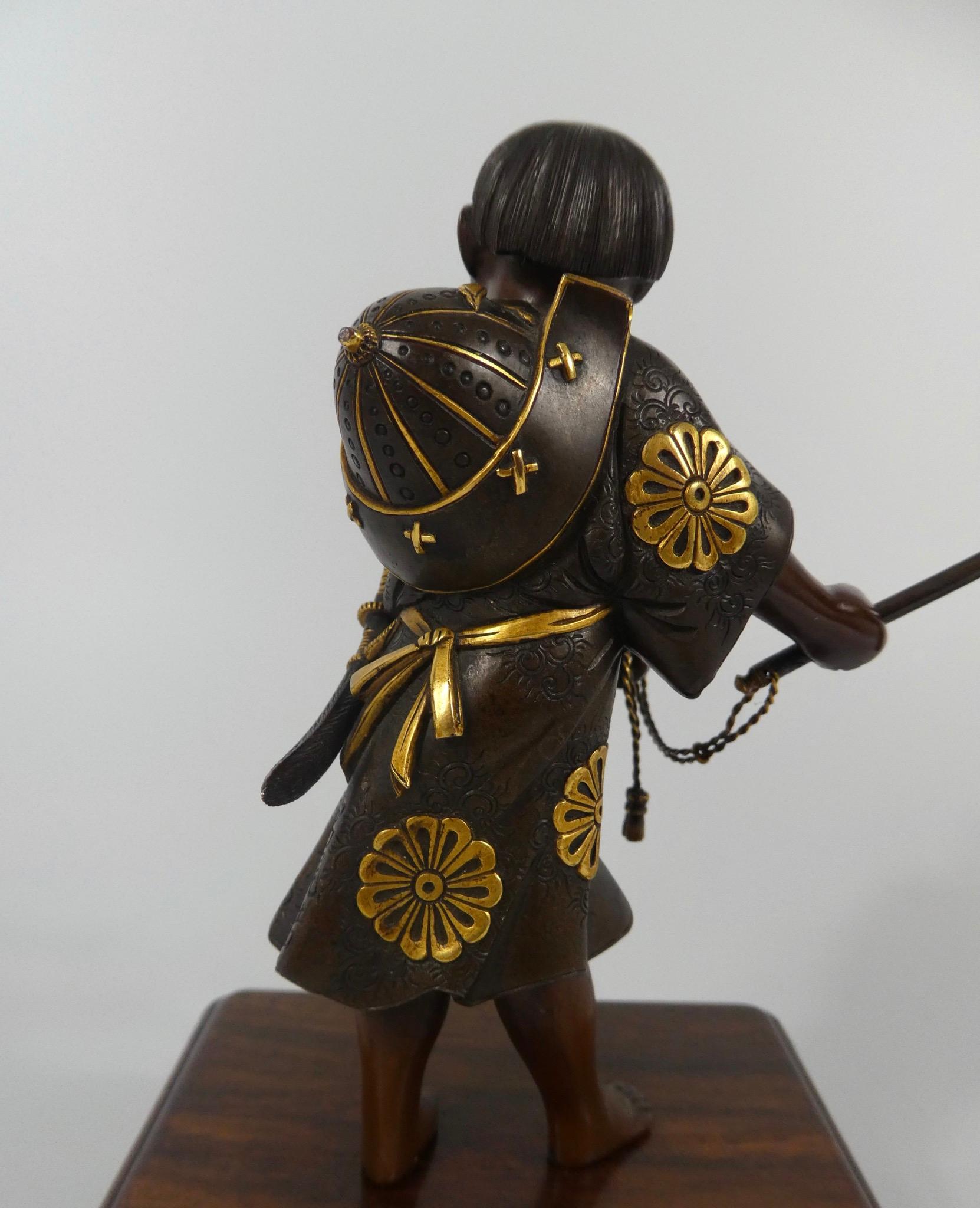 Asian Japanese Gilt Bronze Okimono of a Boy, Miyao Eisuke, Meiji Period