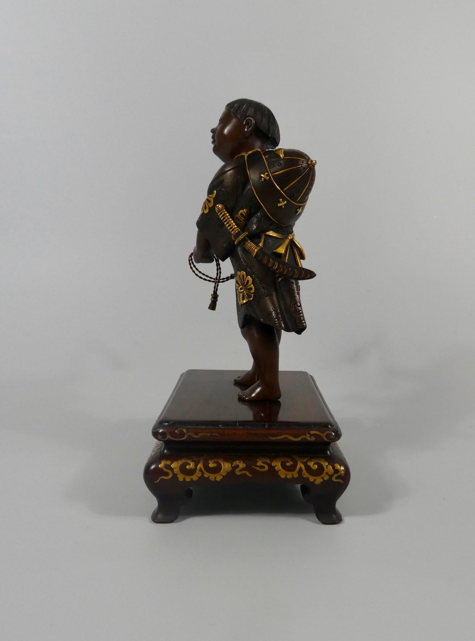 Japanese Gilt Bronze Okimono of a Boy, Miyao Eisuke, Meiji Period In Good Condition In Gargrave, North Yorkshire