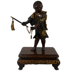 Japanese Gilt Bronze Okimono of a Boy, Miyao Eisuke, Meiji Period
