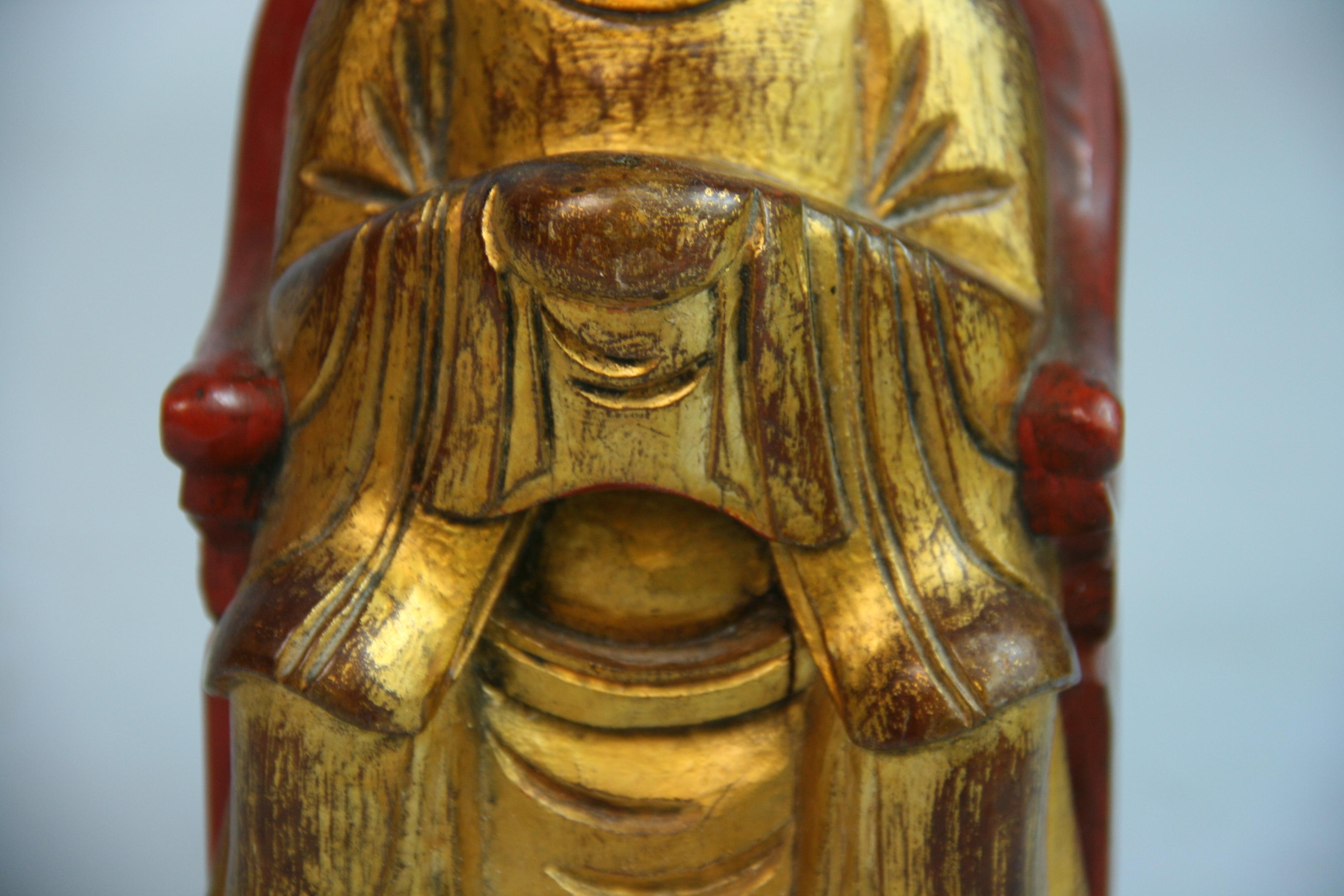 Hardwood Japanese Gilt Carved Wood Seated Buddha For Sale