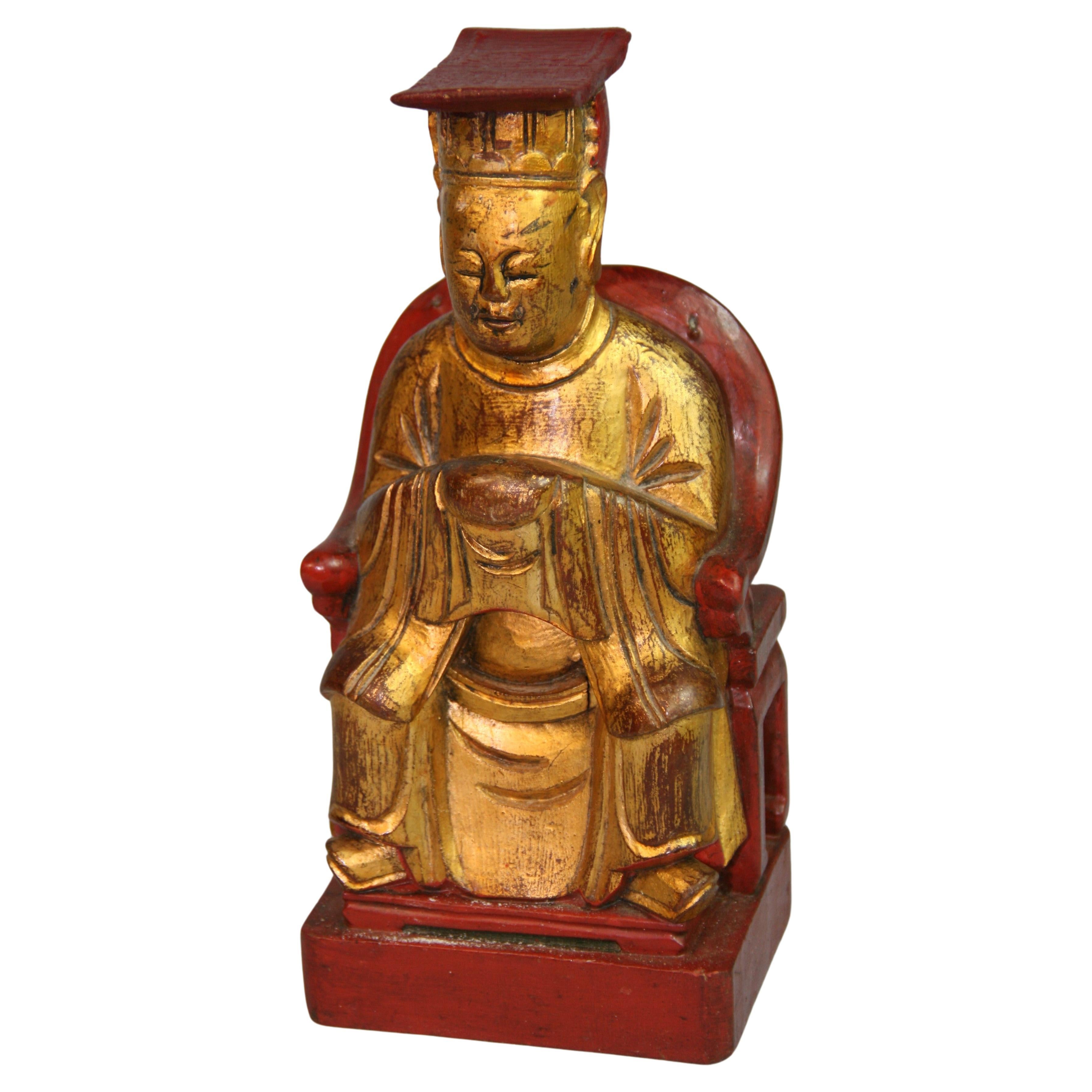 Japanese Gilt Carved Wood Seated Buddha For Sale