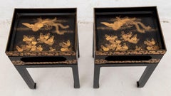 Japanese Gilt & Lacquer Tray Top Side Tables, Pair