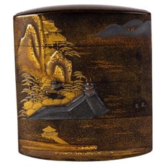 Antique Japanese Gilt Lacquered Inro Ojime Meiji 19th Century Netsuke Holder 