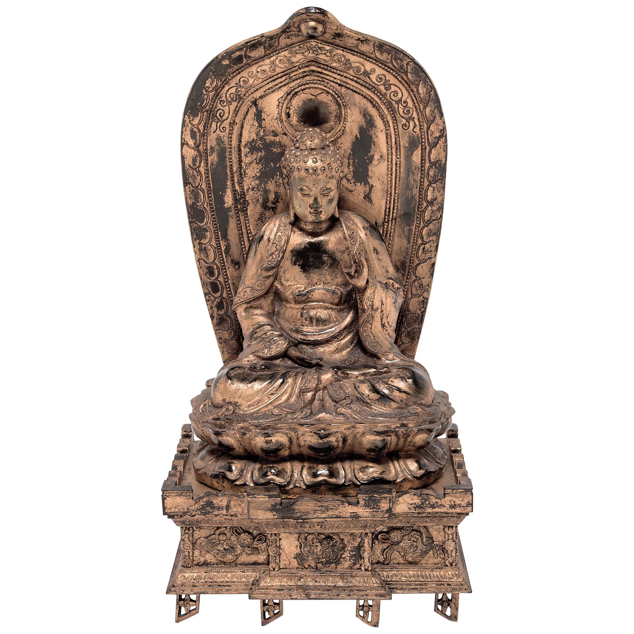 Japanese Gilt Sakyamuni Buddha with Stele