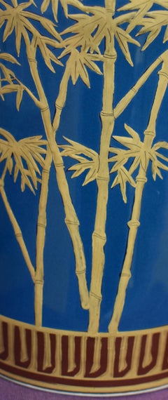 Japanese Blue Gold Mizusashi Water Jar by Master Contemporary Porcelain Artist