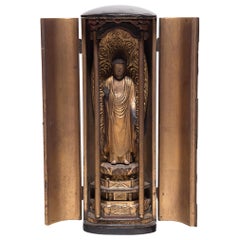 Japanese Gilt Traveling Shrine of Standing Buddha, circa 1850