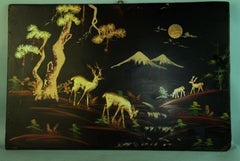 Antique Japanese Gilt Wood Panel Deer at the Base of Mount Fuji