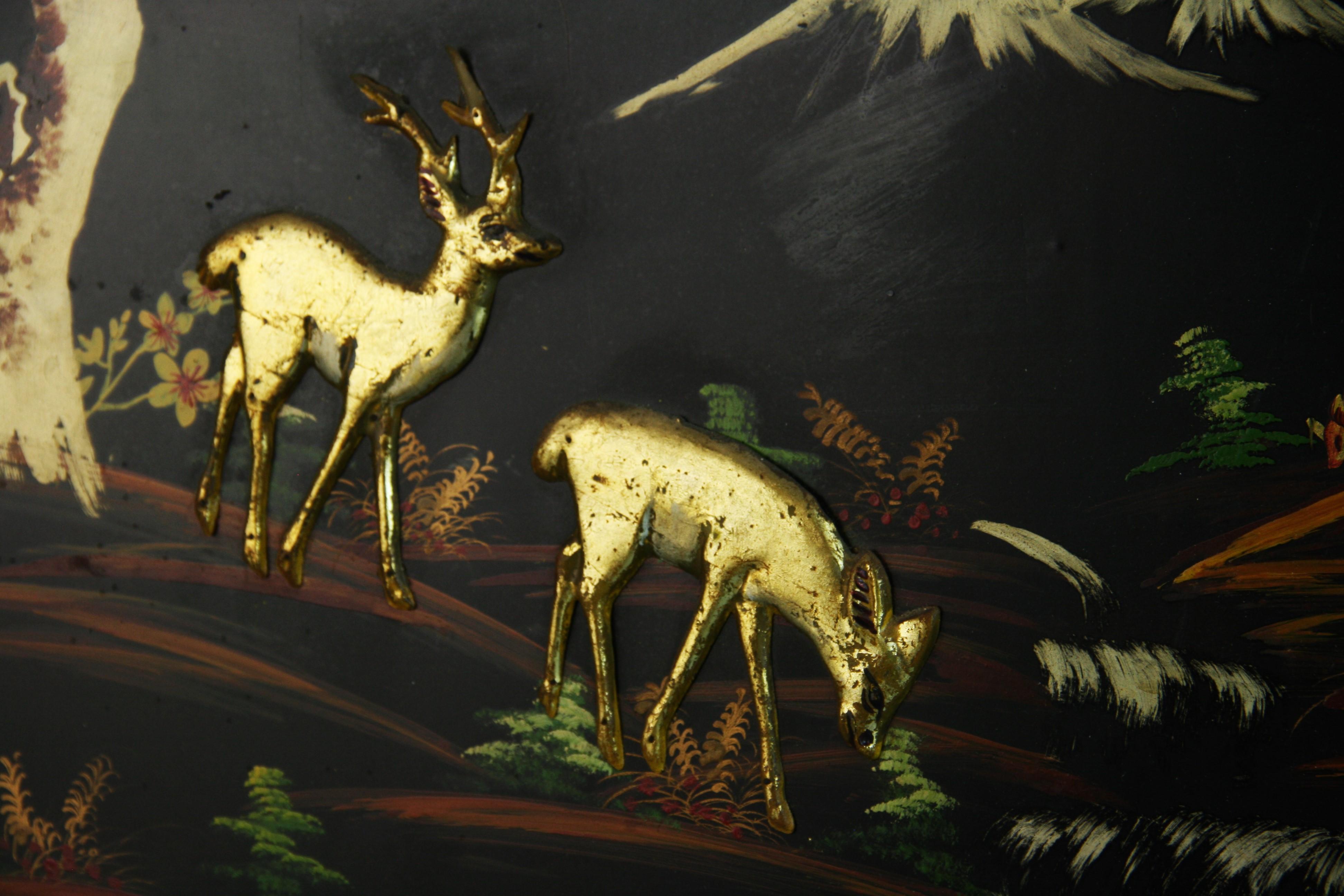 Japanese Gilt Wood Panel Deer at the Base of Mount Fuji For Sale 1