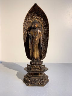 Japanese Giltwood Standing Amida Raigo Buddha, Edo Period, Early 19th century