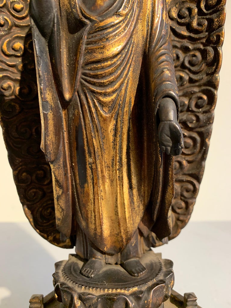 Japanese Giltwood Standing Amida Raigo Buddha, Edo Period, Early 19th