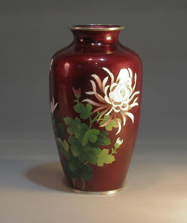 Japanese Ginbari Cloisonne Enamel Vase And Pair Of Patinated