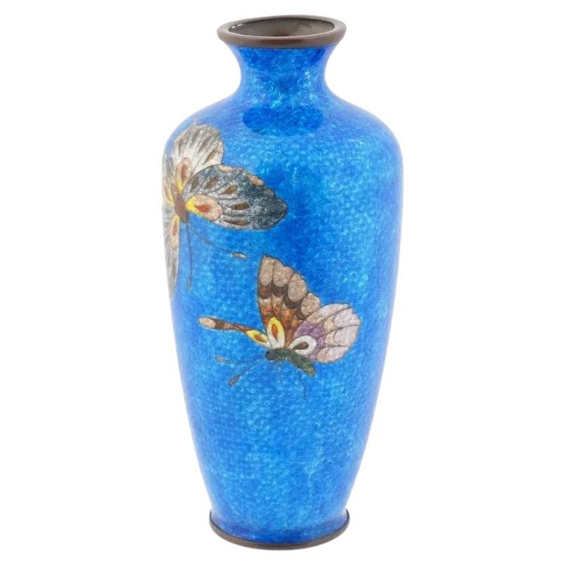 Decorative Japanese Cloisonne Vase with Unusual Peacock Handles For