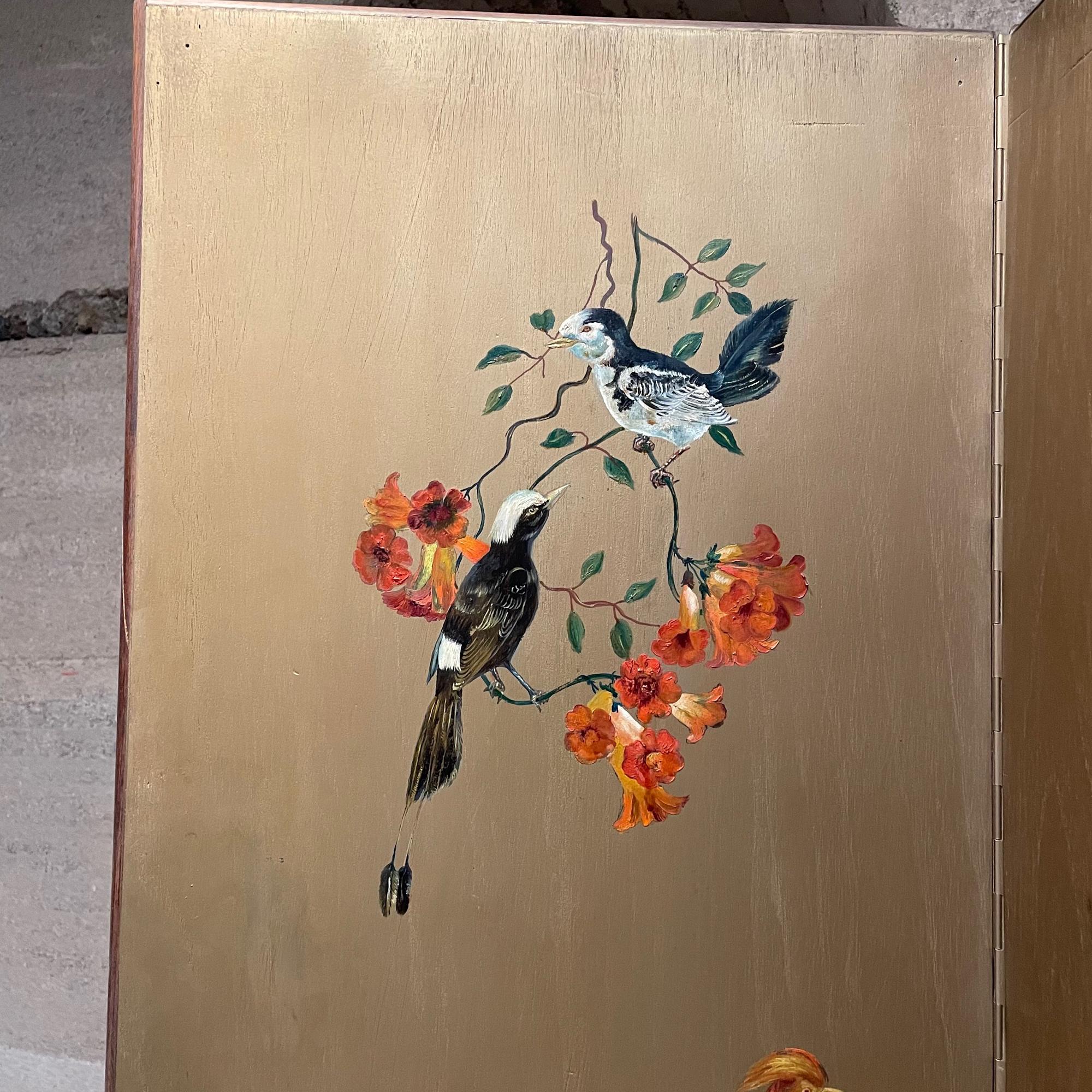 1950s Four Panel Gold Leaf Room Divider Double-Sided Japanese Inspired For Sale 6