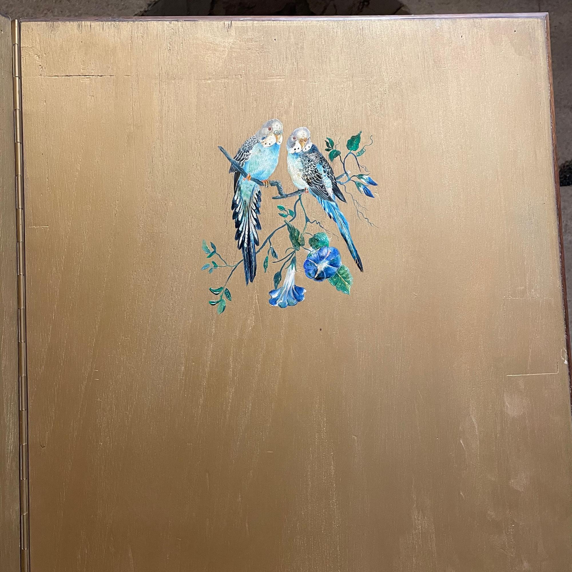 Mid-Century Modern 1950s Four Panel Gold Leaf Room Divider Double-Sided Japanese Inspired For Sale