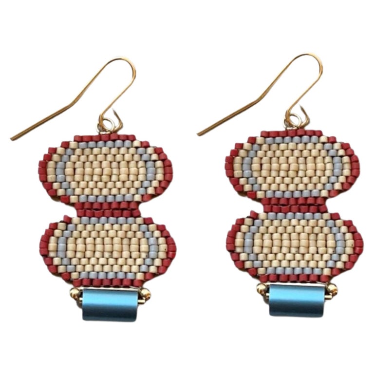 Japanese Glass and Aluminum Hand Beaded Earrings, Brianna For Sale at