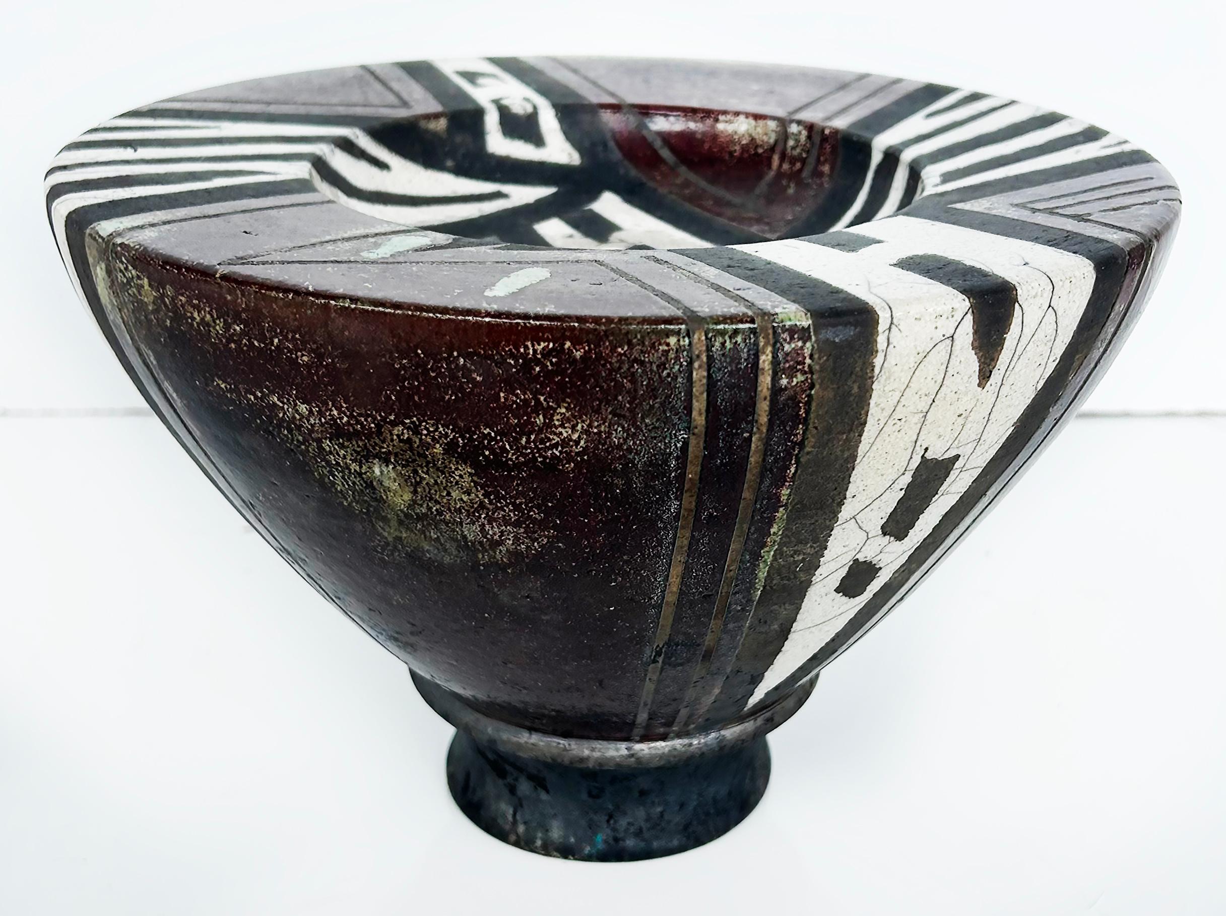 20th Century Japanese Glazed and Painted Centerpiece Bowl Object, Fish Logo For Sale