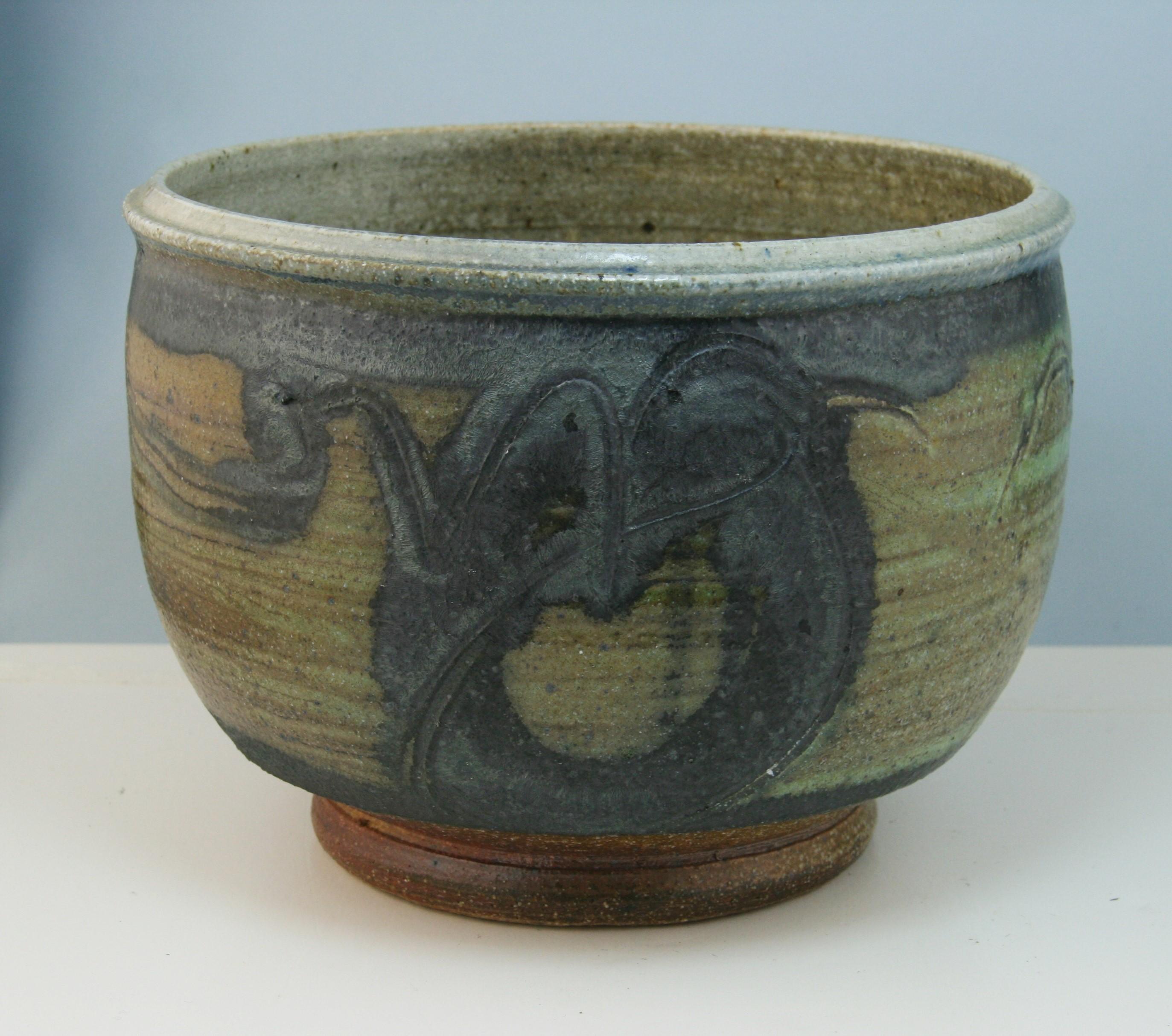 3-827 Japanese hand made and glazed stoneware planter bowl.

 