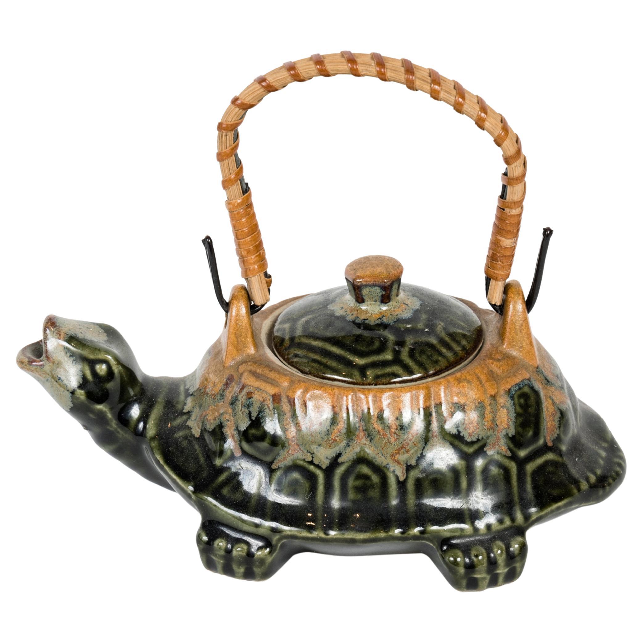 Japanese glazed Sandstone Teapot in the form of a Turtle