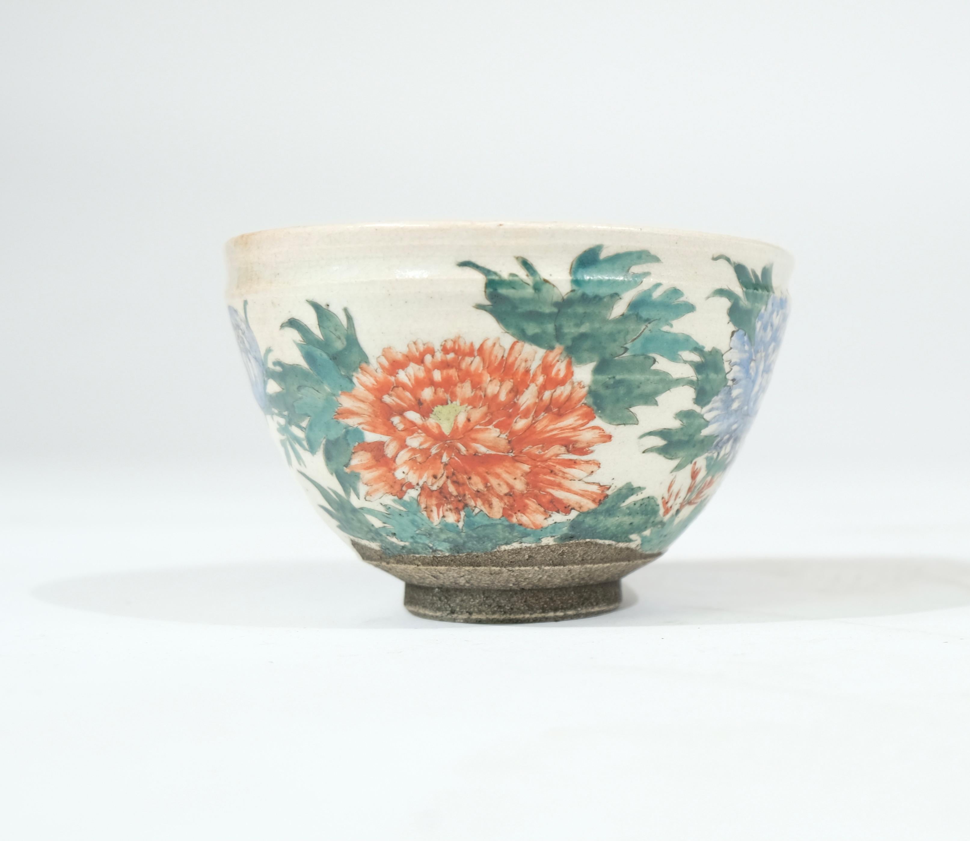19th Century Japanese Glazed Tea Bowl with Floral Decoration. A so called Chawan. For Sale