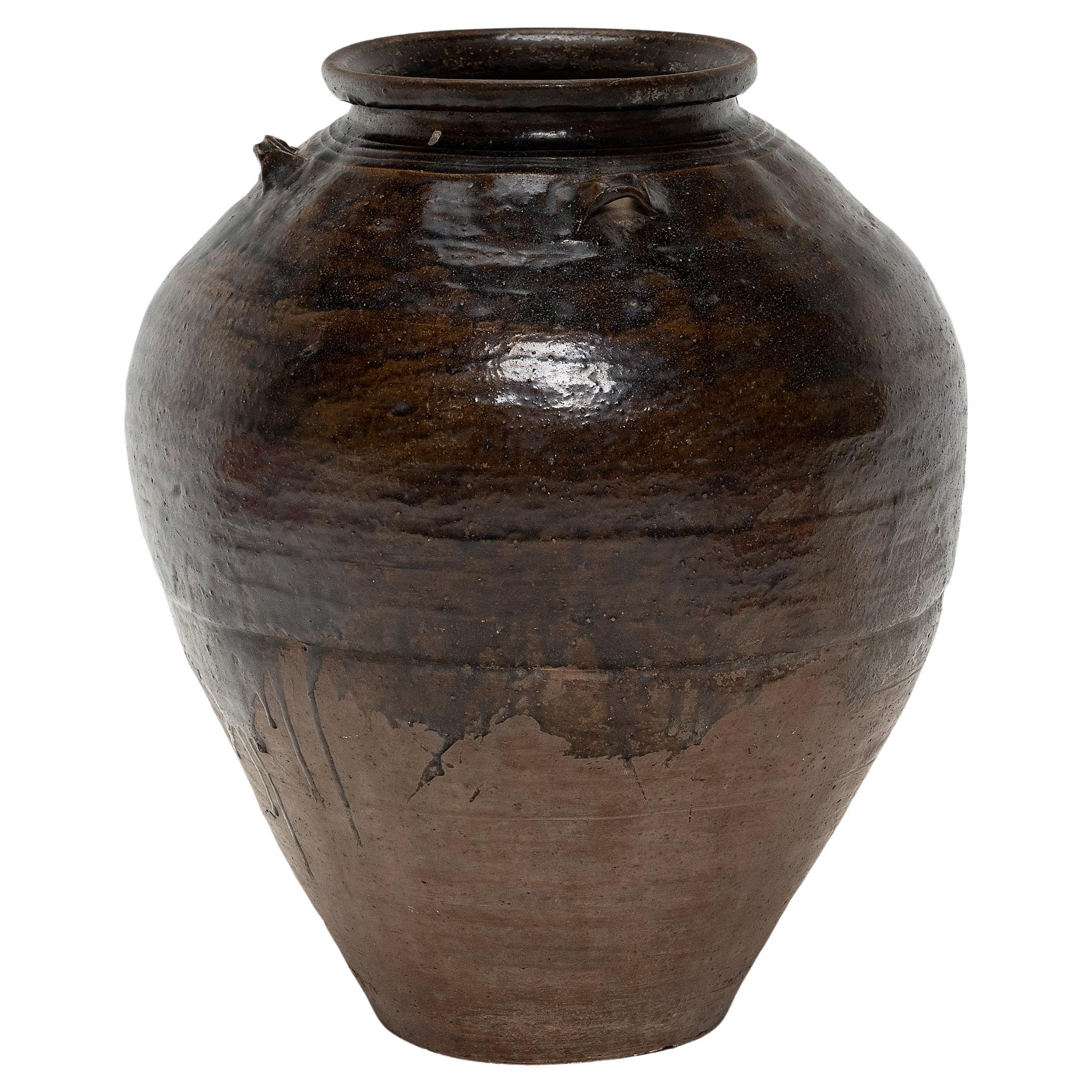 Japanese Glazed Tsubo Wine Jar, c. 1875 For Sale