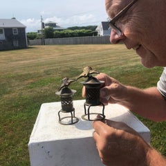 Japanese Gilt Bronze "Cranes" Tea Light Lanterns Pair